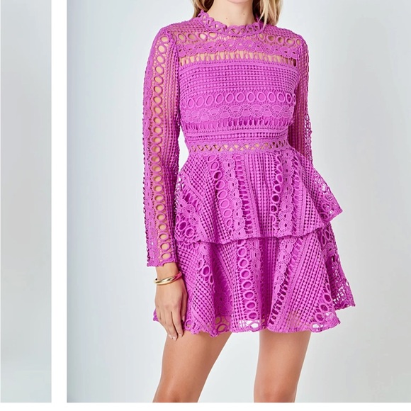 Endless Rose Vibrant Pink/Orchid/Magenta Crochet Lace Mini Dress NWT - Picture 1 of 7